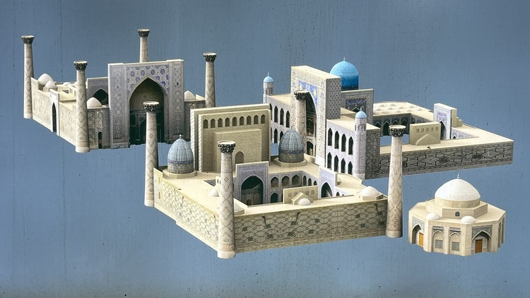 Plano en 3D de la Plaza del Registan